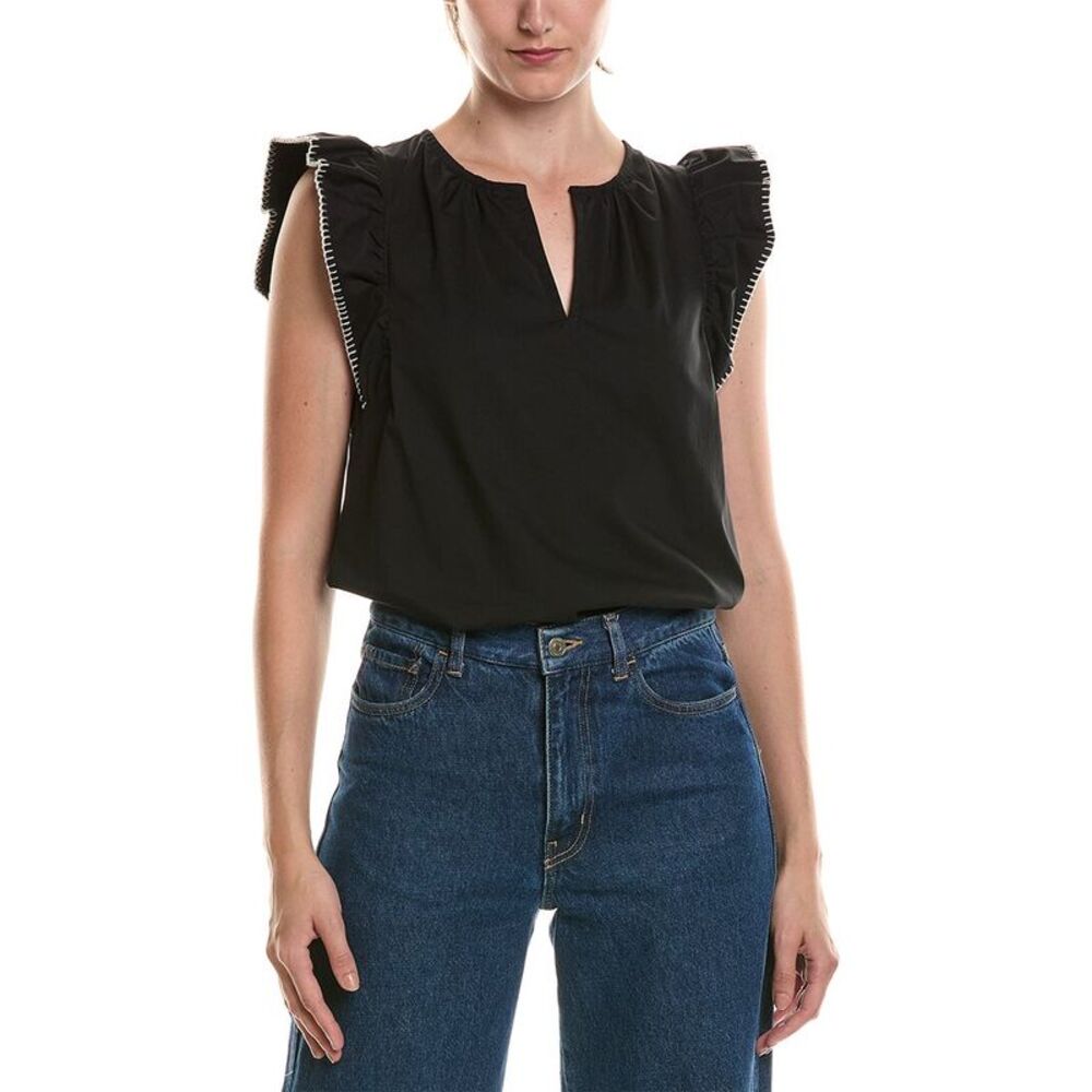 Anne Klein Womens Flutter Sleeve Top, Black